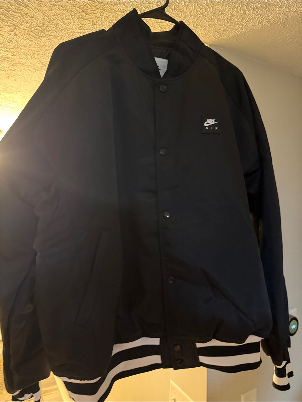 Nike Black Bomber Jacket with White Stripe Trim